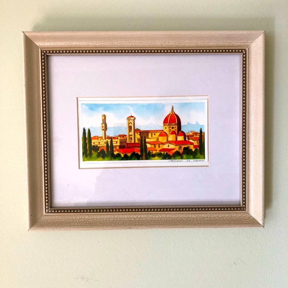 NWOT Florence Cityscape w/Duomo Cathedral Watercolor Painting, Framed